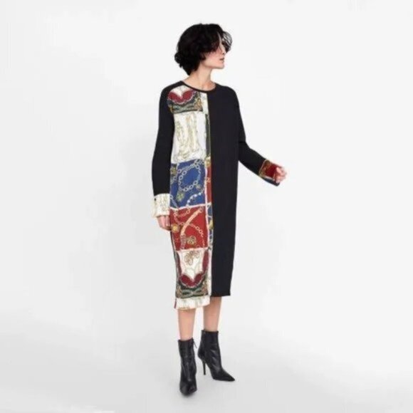 EUC Zara black & contrast chain print accent dress, S - Picture 5 of 10